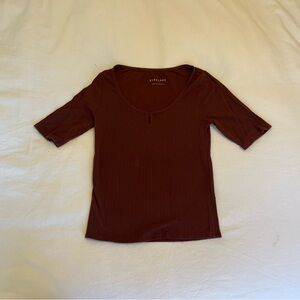 Everlane brown rib keyhole shirt- size small